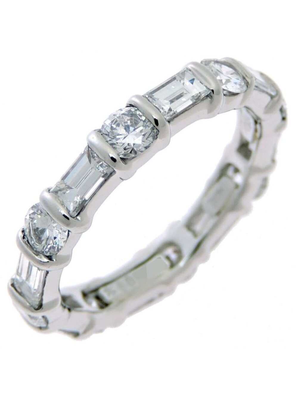 Harry Winston Round Emerald Cut Bar Set Ring